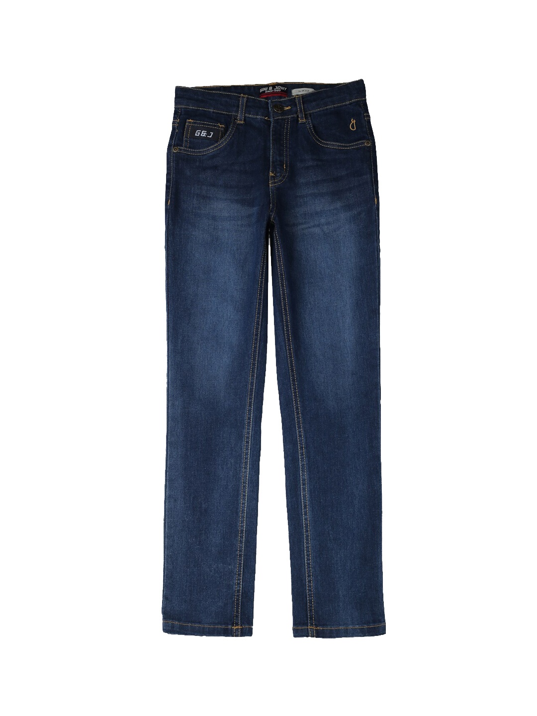 

Gini and Jony Boys Mid Rise Clean Look Heavy Fade Whiskers Cotton Jeans, Blue