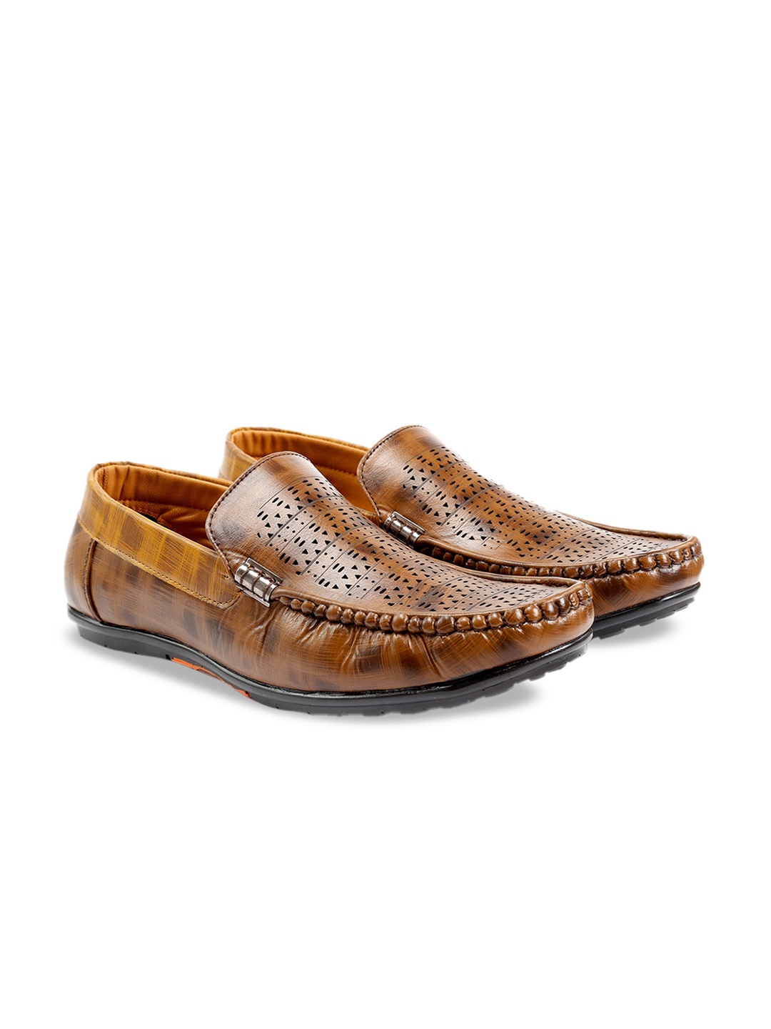 

Bxxy Men Perforations Lightweight Penny Loafers With Laser Cuts, Brown