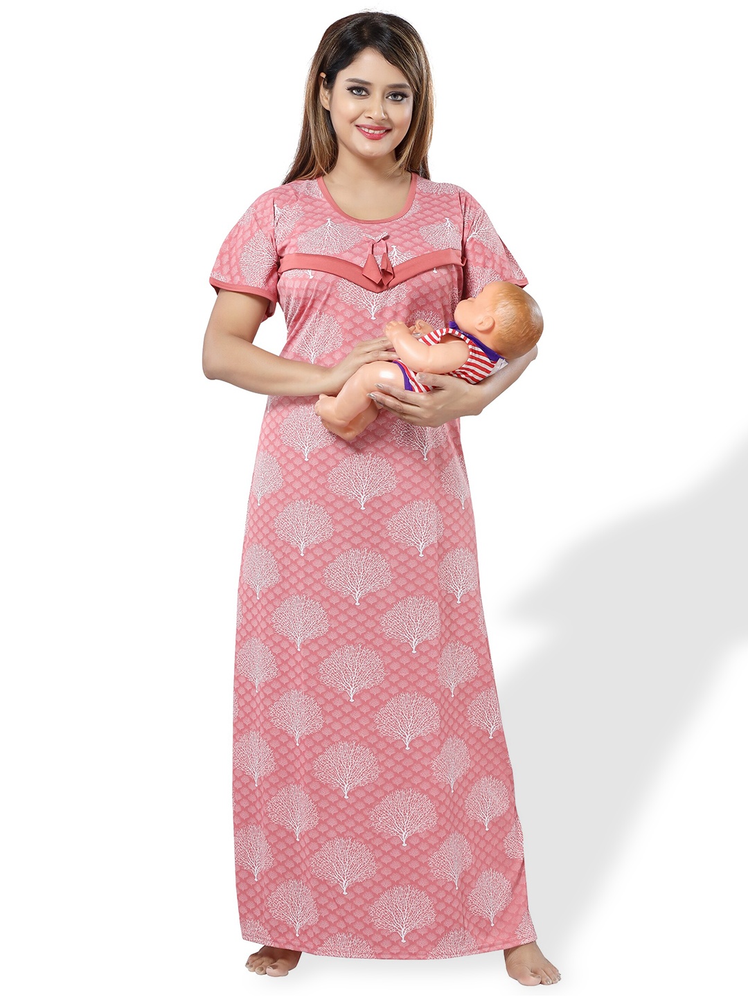 

SHOPPING STATION Floral Printed Satin Maternity Maxi Nightdress, Pink