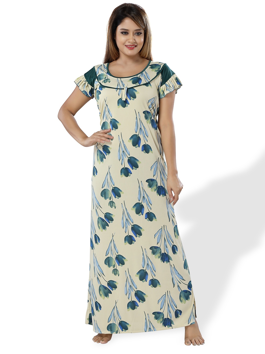 

SHOPPING STATION Floral Printed Satin Maxi Nightdress, Green