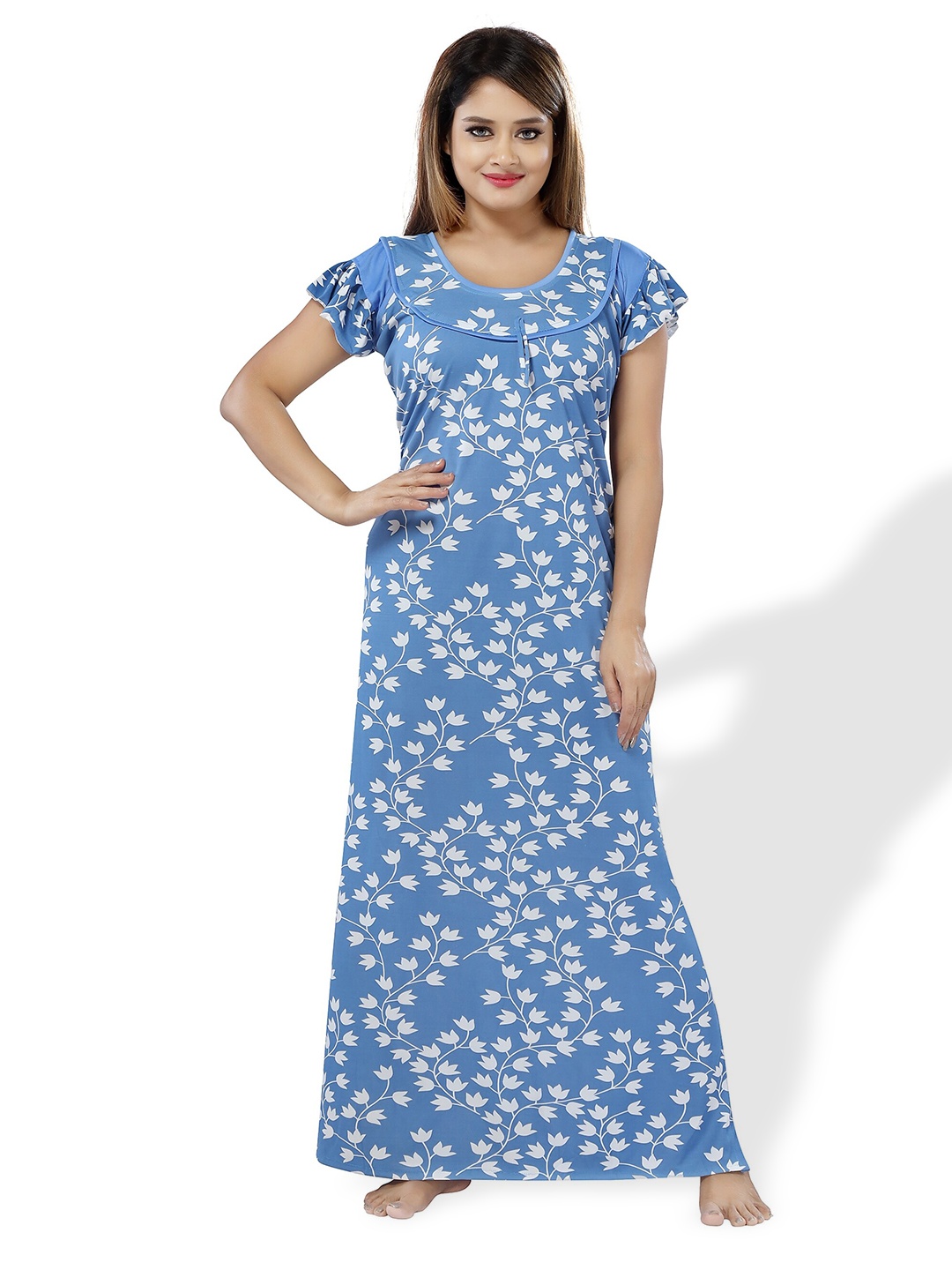 

SHOPPING STATION Floral Printed Satin Maxi Nightdress, Blue