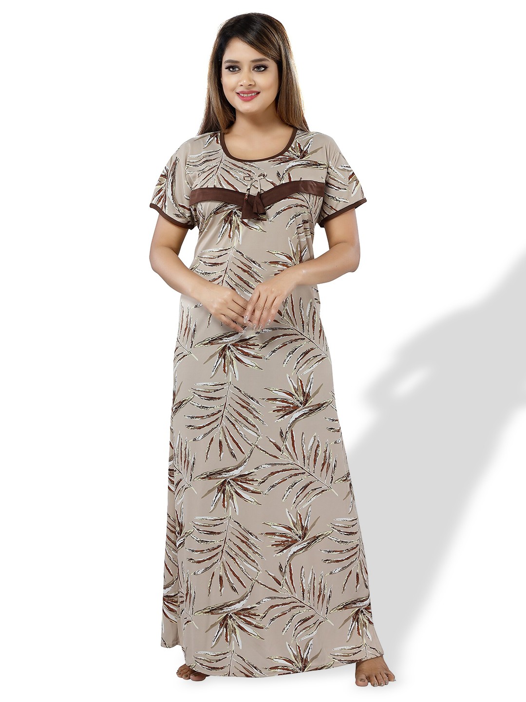 

SHOPPING STATION Floral Printed Satin Maternity Maxi Nightdress, Brown