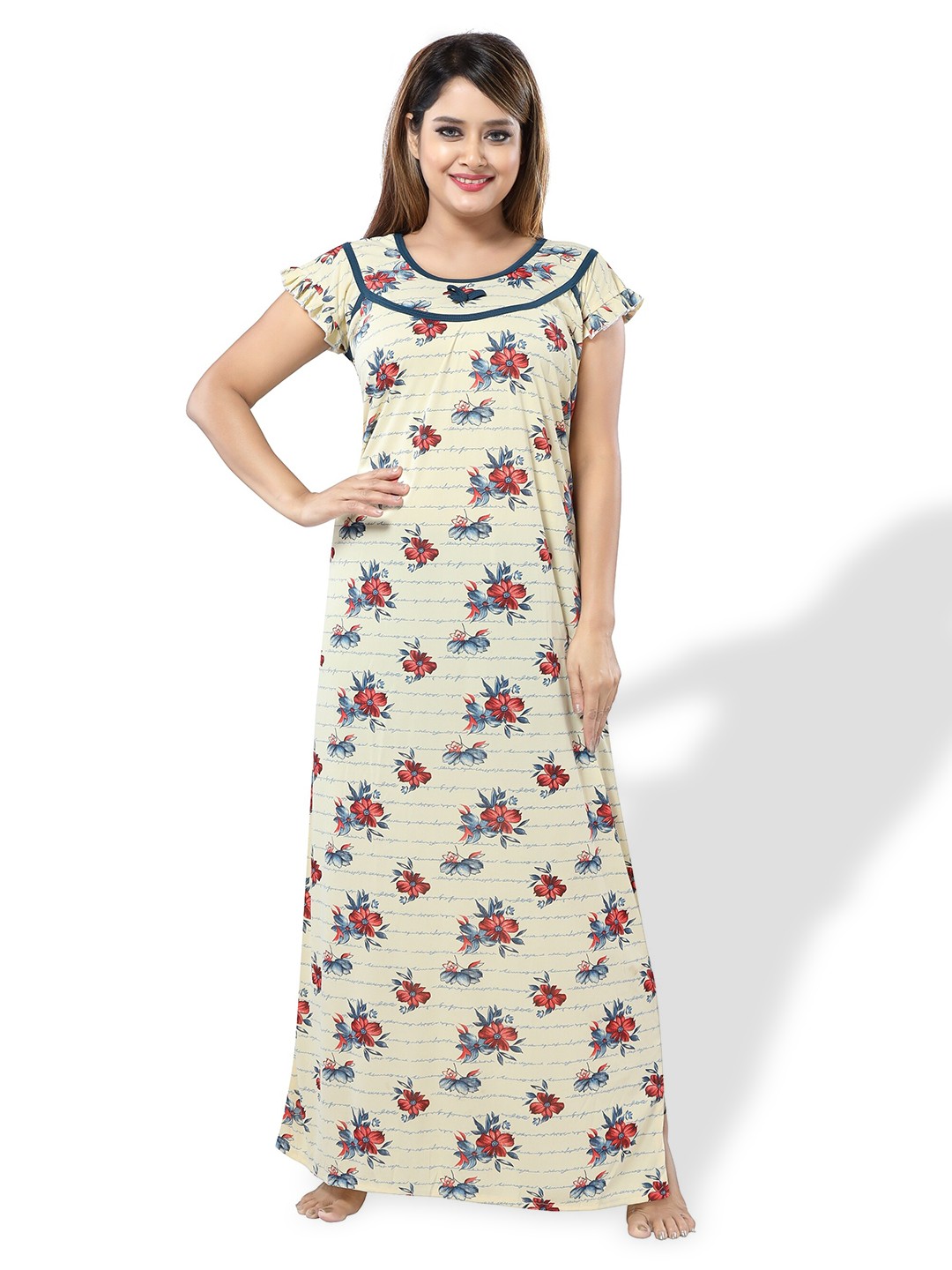 

SHOPPING STATION Floral Printed Satin Maxi Nightdress, Yellow