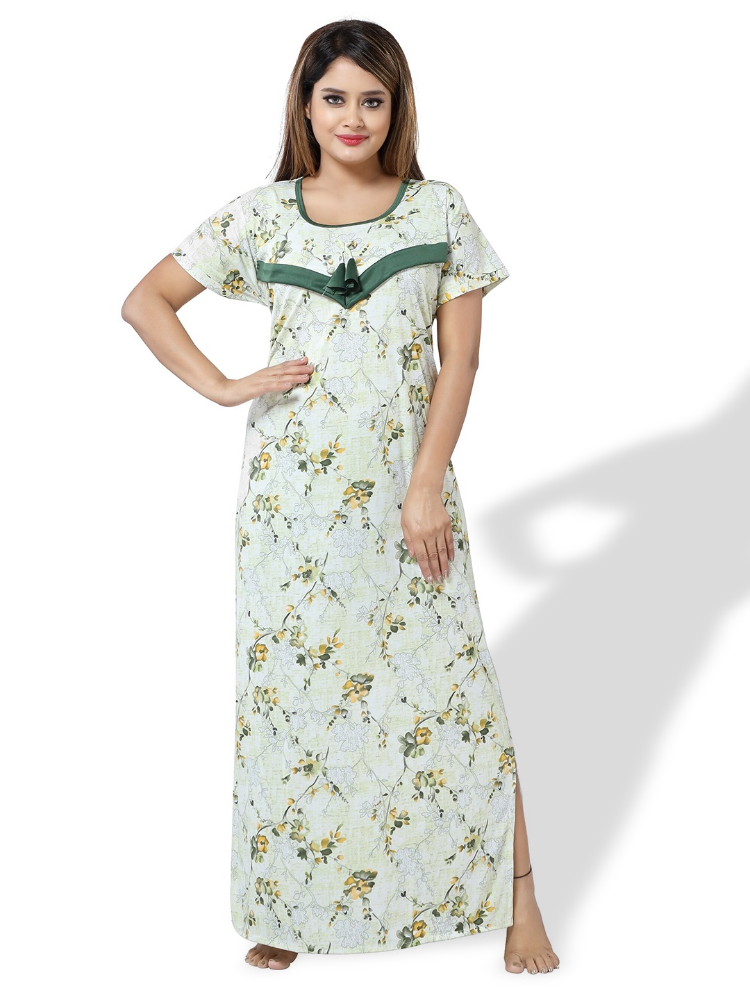 

SHOPPING STATION Floral Printed Satin Maternity Maxi Nightdress, Green