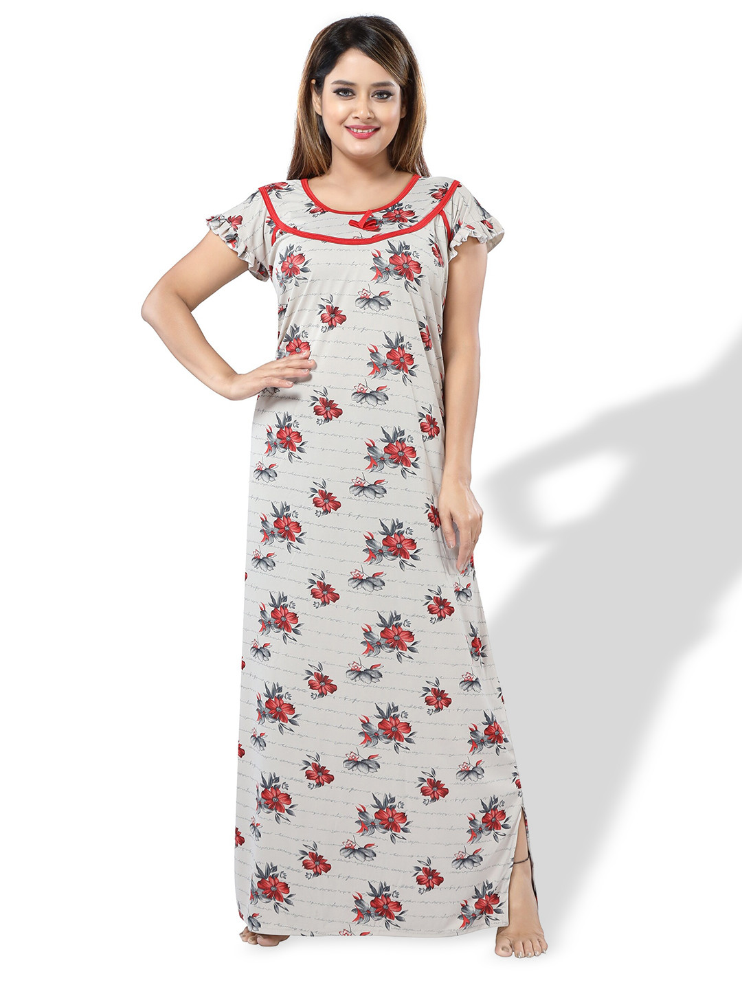 

SHOPPING STATION Floral Printed Satin Maxi Nightdress, White