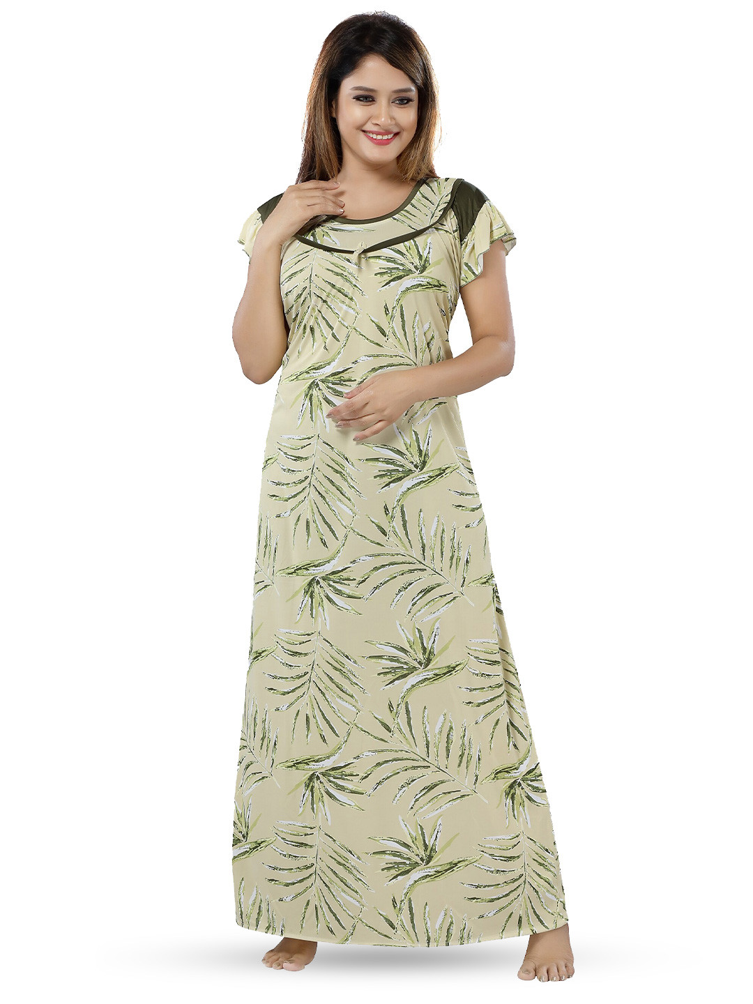 

SHOPPING STATION Floral Printed Satin Maxi Nightdress, Green