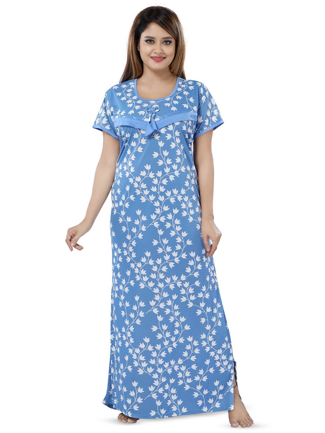 

SHOPPING STATION Floral Printed Satin Maternity Maxi Nightdress, Blue