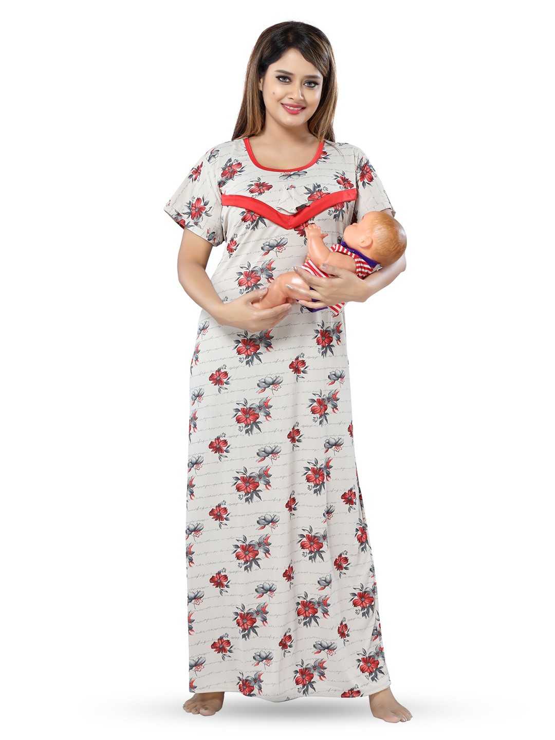 

SHOPPING STATION Floral Printed Satin Maxi Nightdress, White