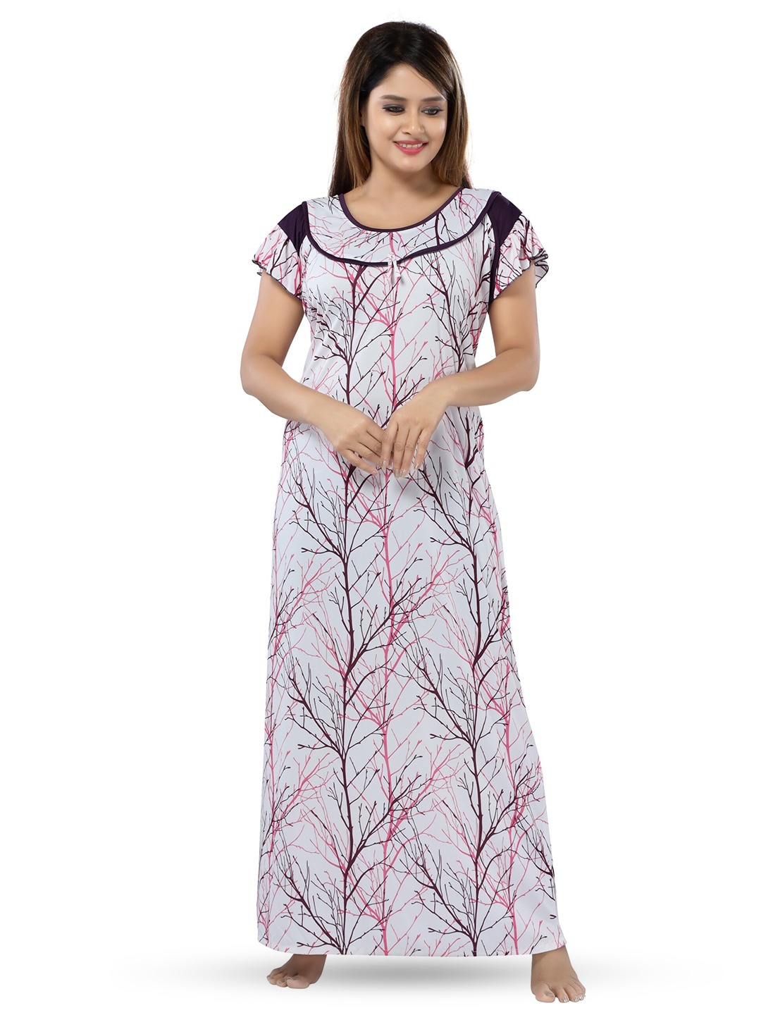 

SHOPPING STATION Floral Printed Satin Maxi Nightdress, White