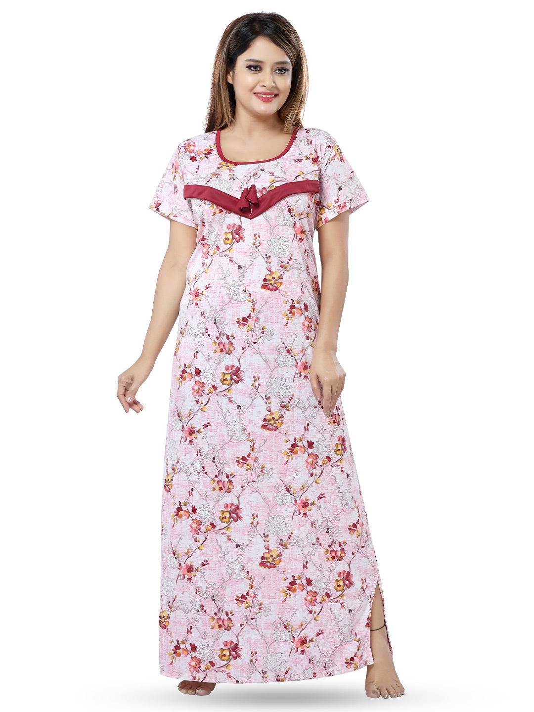 

SHOPPING STATION Floral Printed Satin Maternity Maxi Nightdress, Pink
