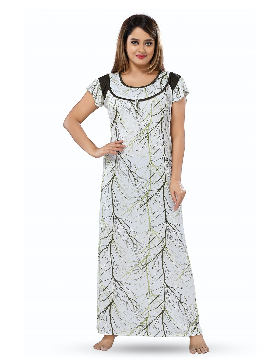 

SHOPPING STATION Tropical Printed Satin Maxi Nightdress, White