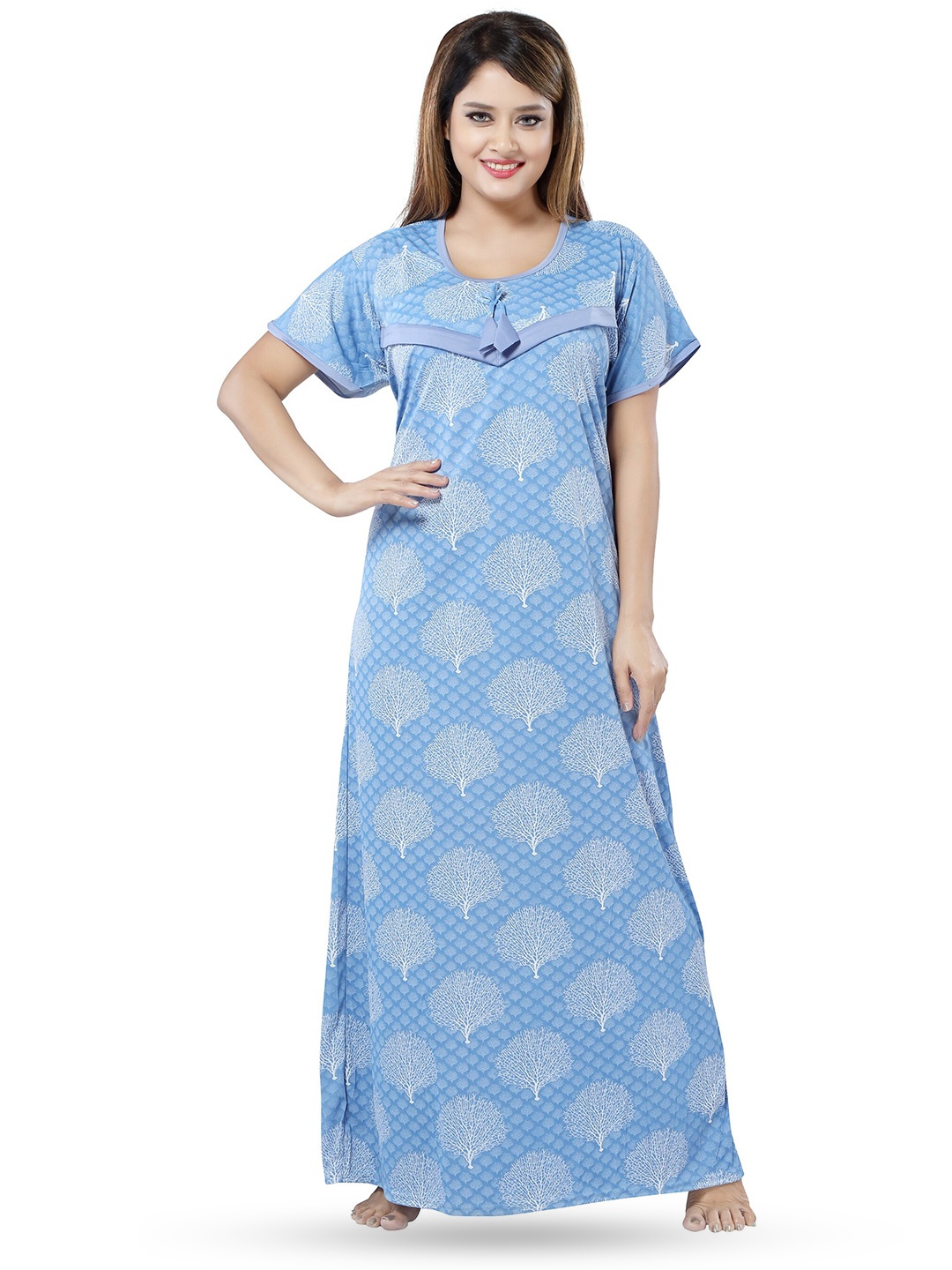

SHOPPING STATION Floral Printed Satin Maternity Maxi Nightdress, Blue