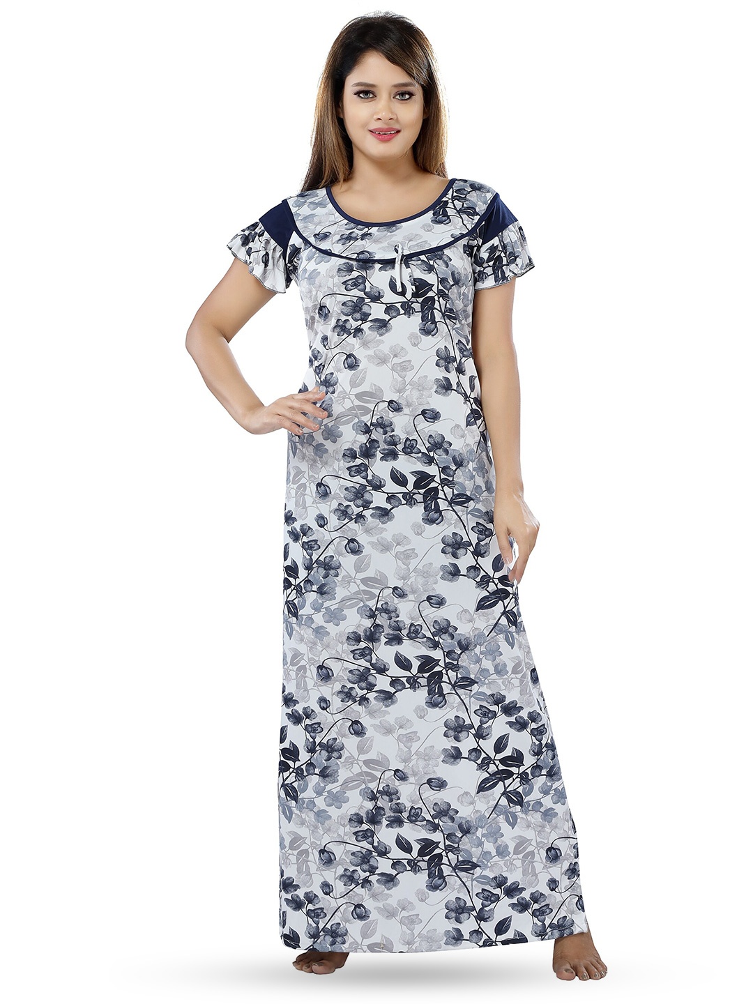

SHOPPING STATION Floral Printed Satin Maxi Nightdress, White