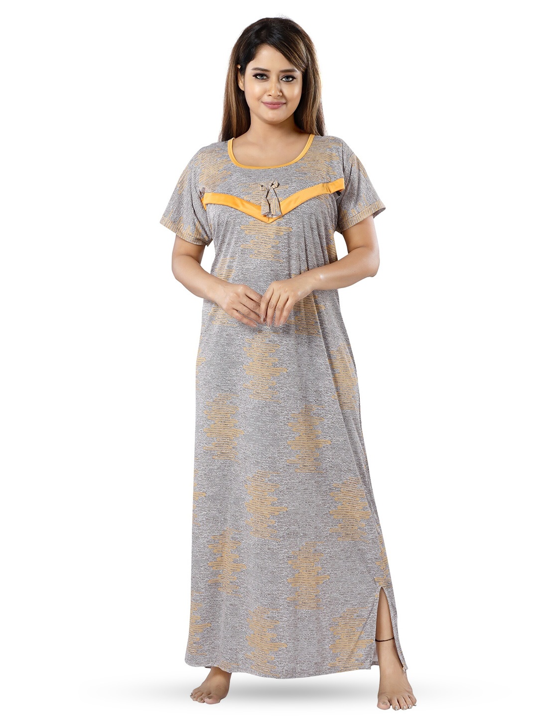 

SHOPPING STATION Abstract Printed Satin Maxi Nightdress, Grey