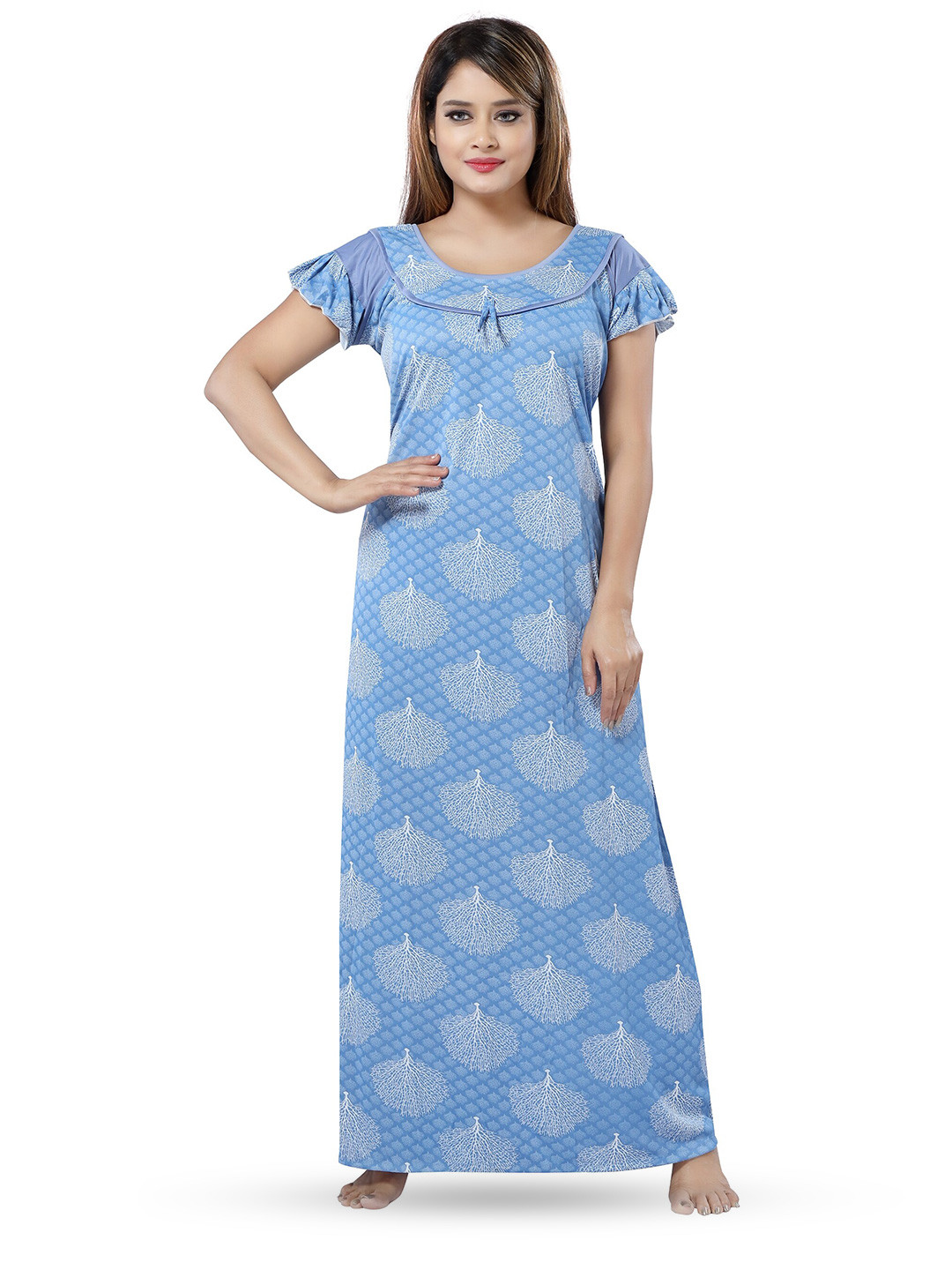 

SHOPPING STATION Floral Printed Satin Maxi Nightdress, Blue