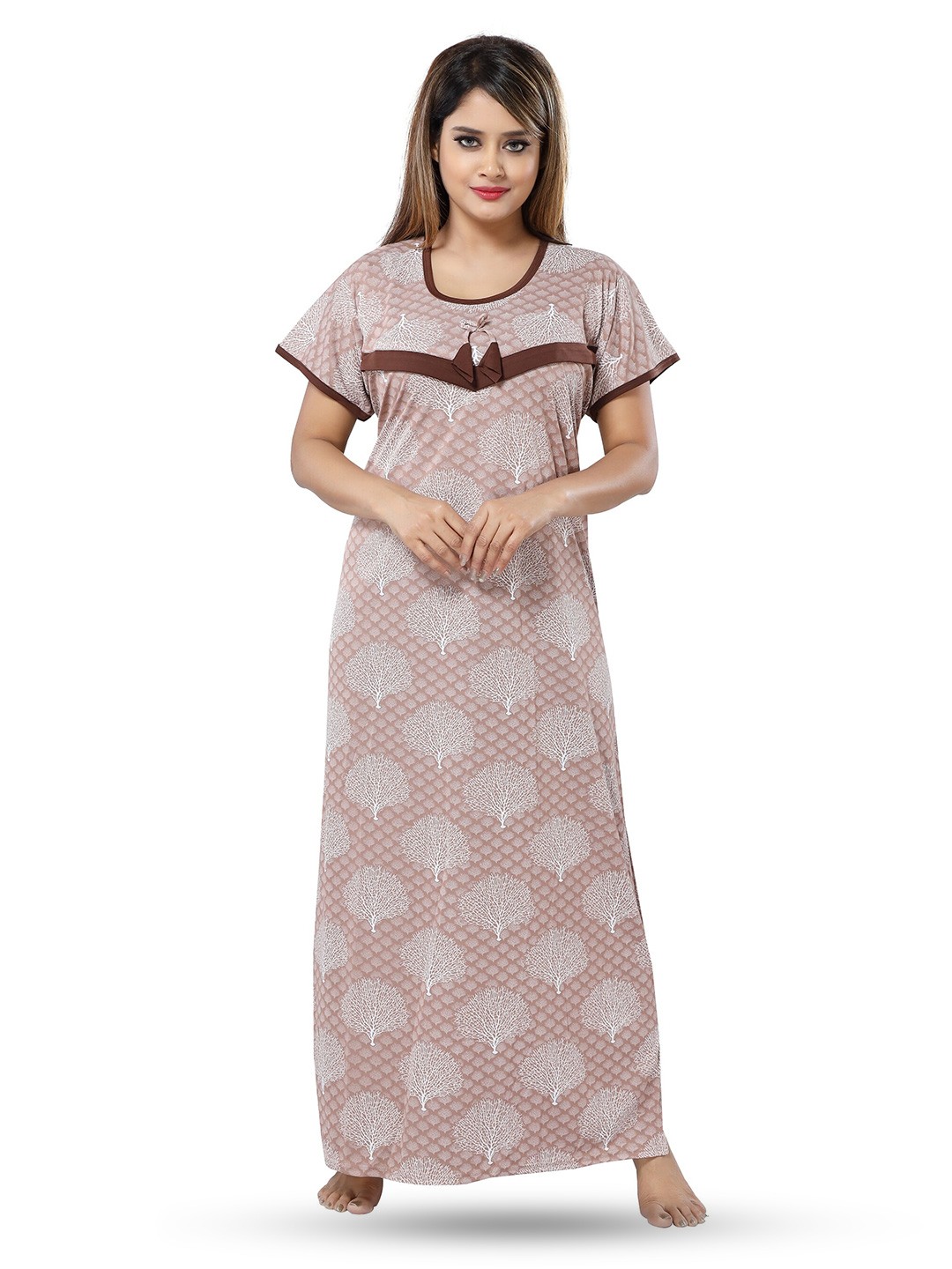 

SHOPPING STATION Floral Printed Satin Maxi Nightdress, Brown