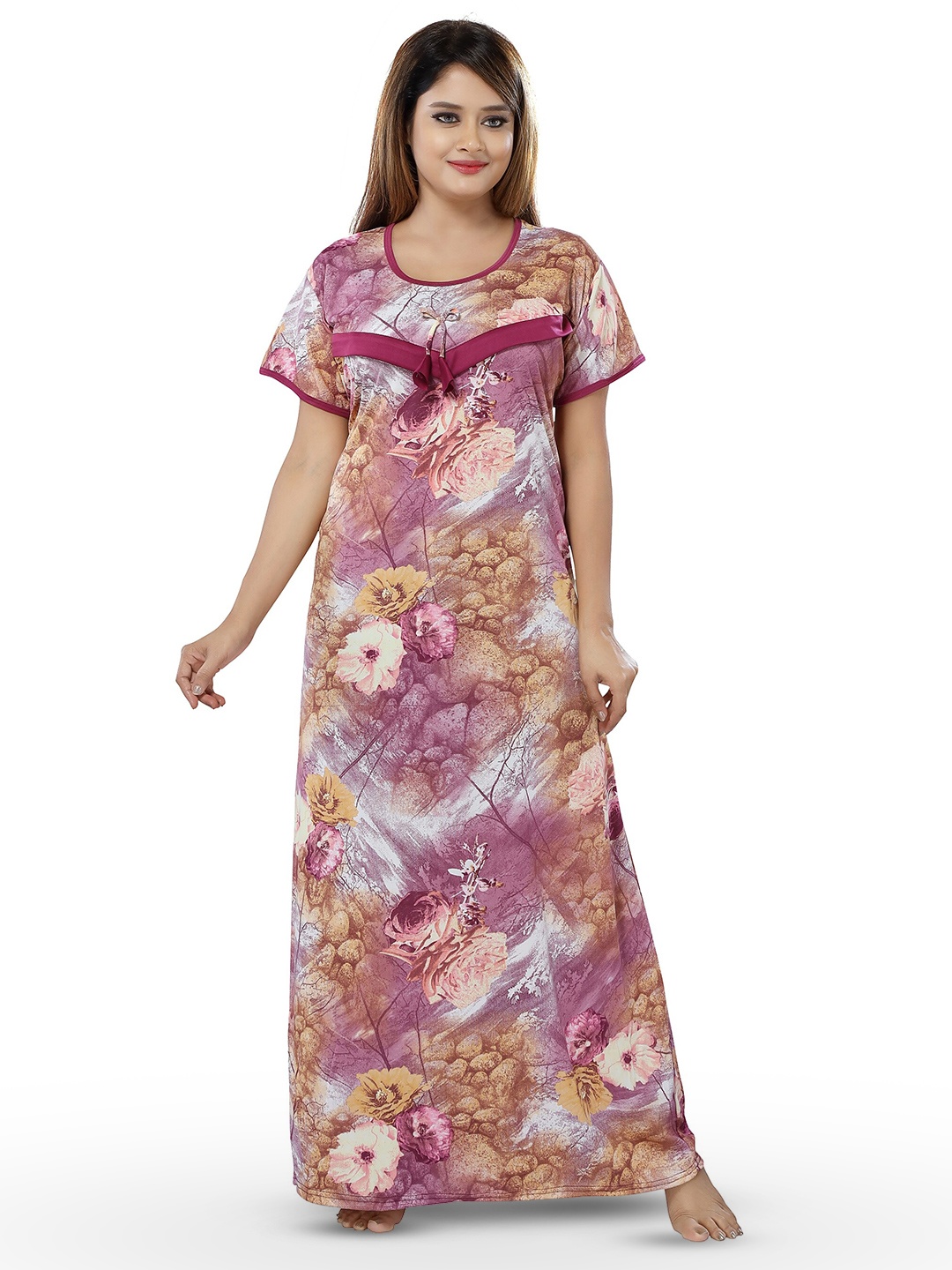 

SHOPPING STATION Floral Printed Satin Maternity Maxi Nightdress, Pink