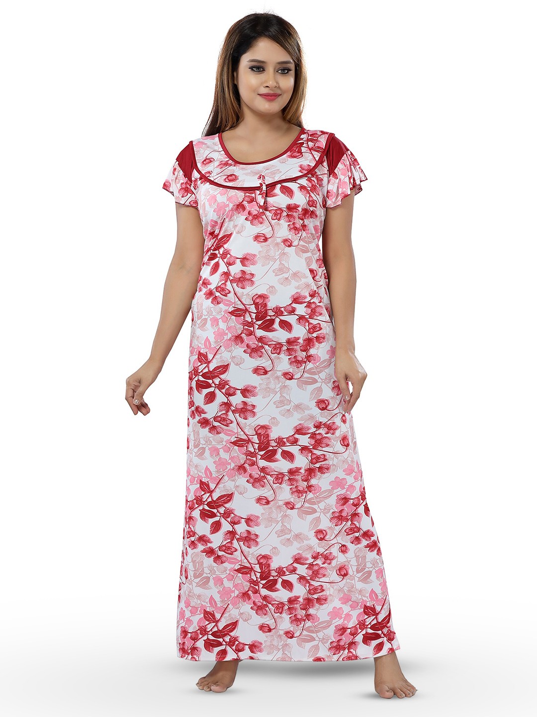 

SHOPPING STATION Floral Printed Satin Maxi Nightdress, White