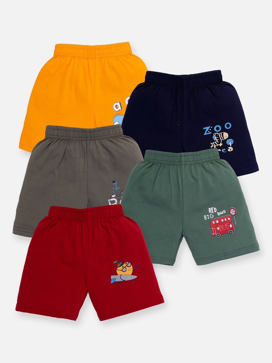 

AMUL Kandyfloss Boys Pack Of 5 Loose Fit Pure Cotton Shorts, Navy blue