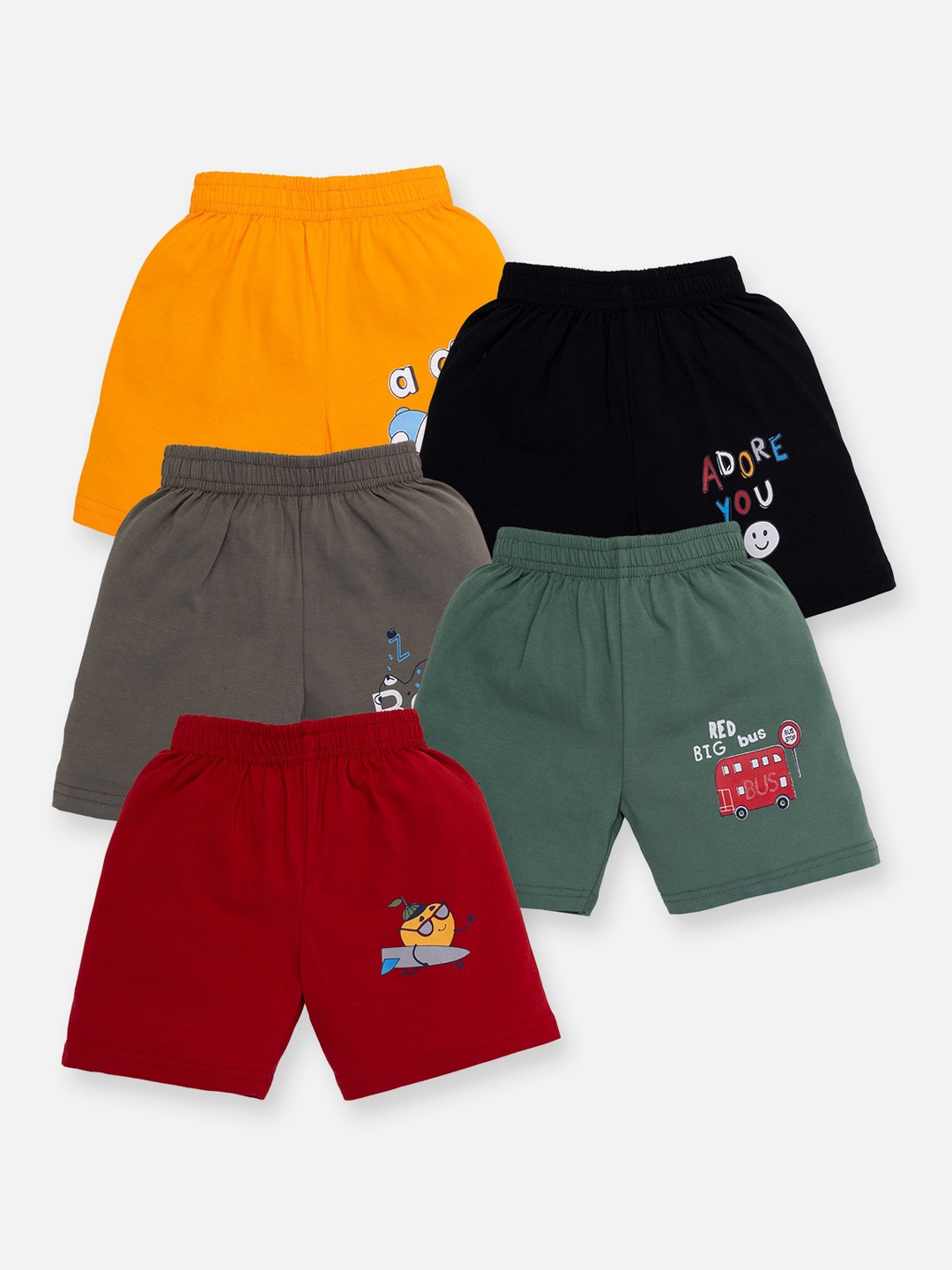 

AMUL Kandyfloss Infnats Boys Pack Of 5 Loose Fit Pure Cotton Shorts, Navy blue