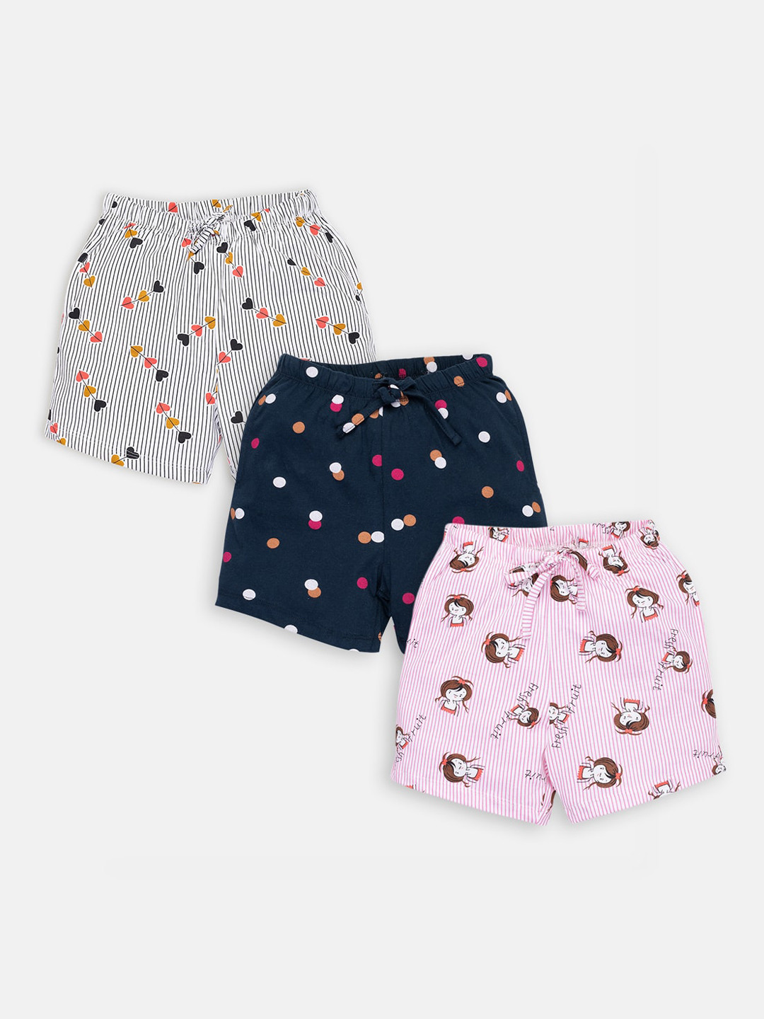 

AMUL Kandyfloss Girls Pack Of 3 Conversational Printed Loose Fit Pure Cotton Shorts, White