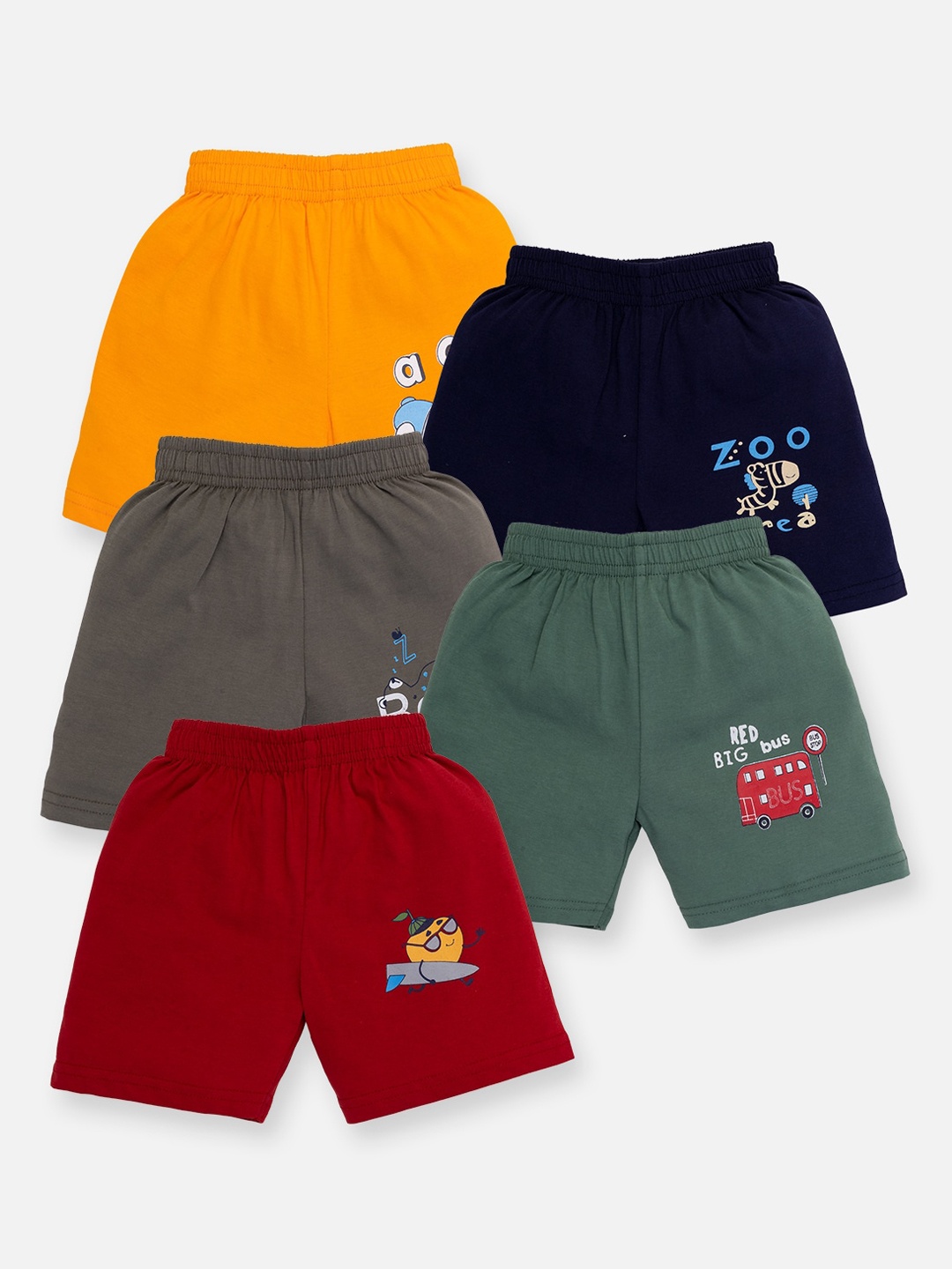 

AMUL Kandyfloss Infnats Boys Pack Of 5 Loose Fit Pure Cotton Shorts, Navy blue