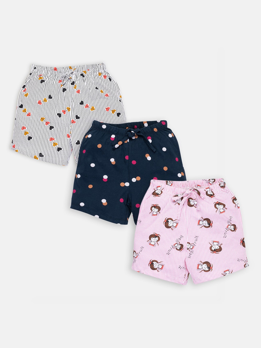 

AMUL Kandyfloss Girls Pack Of 3 Conversational Printed Loose Fit Pure Cotton Shorts, White