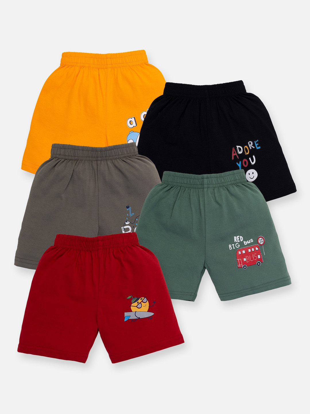 

AMUL Kandyfloss Boys Pack Of 5 Loose Fit Pure Cotton Shorts, Navy blue