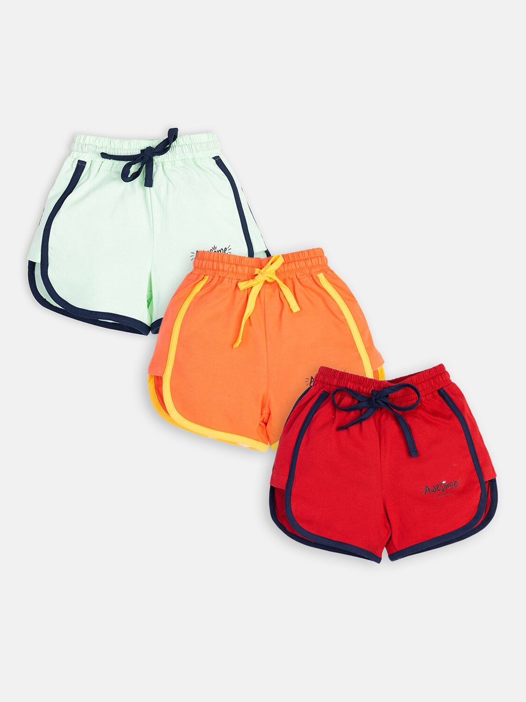 

AMUL Kandyfloss Girls Pack Of 3 Mid-Rise Pure Cotton Shorts, Orange