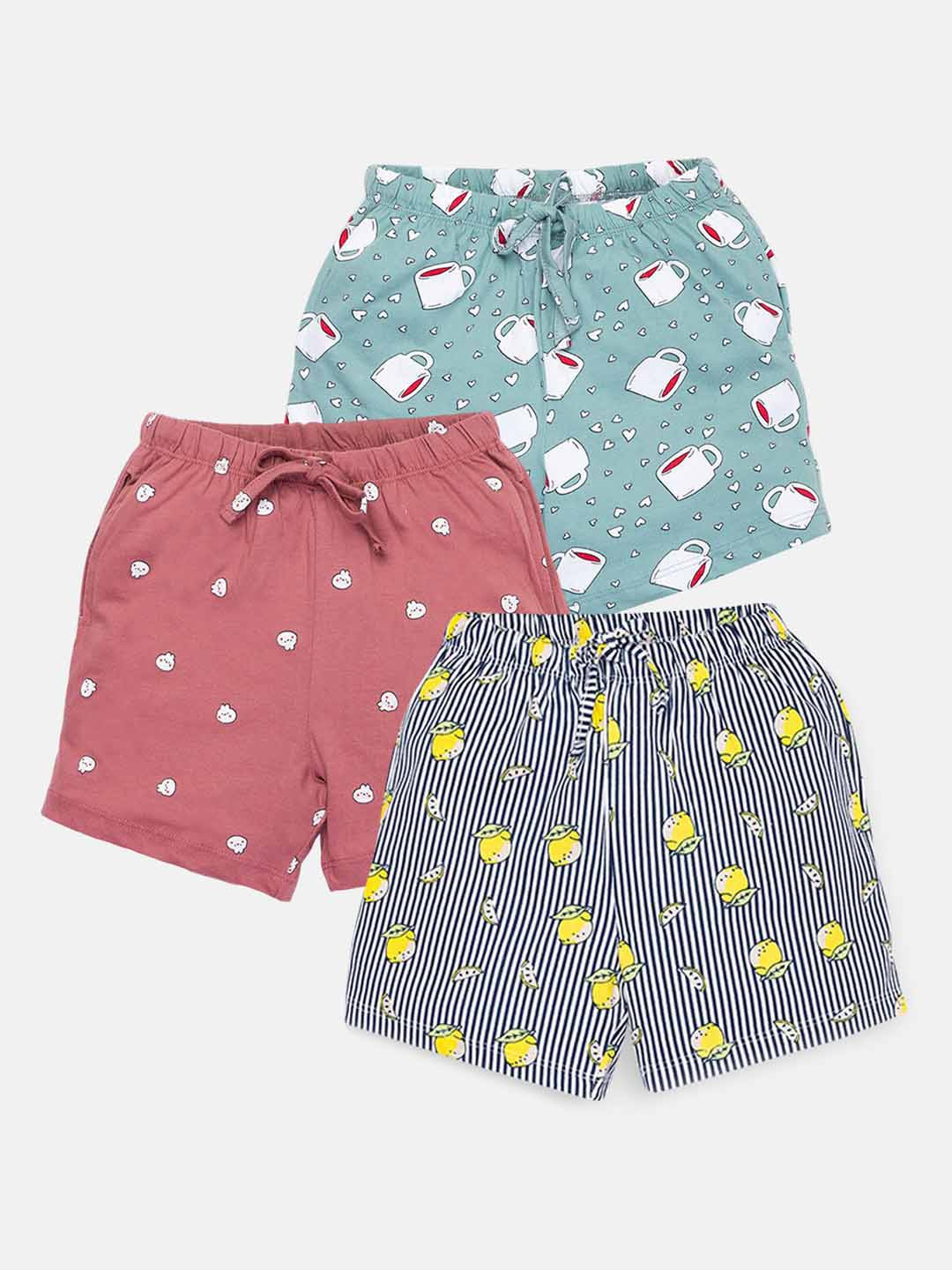 

AMUL Kandyfloss Girls Pack Of 3 Conversational Printed Pure Cotton Hot Pants, Green