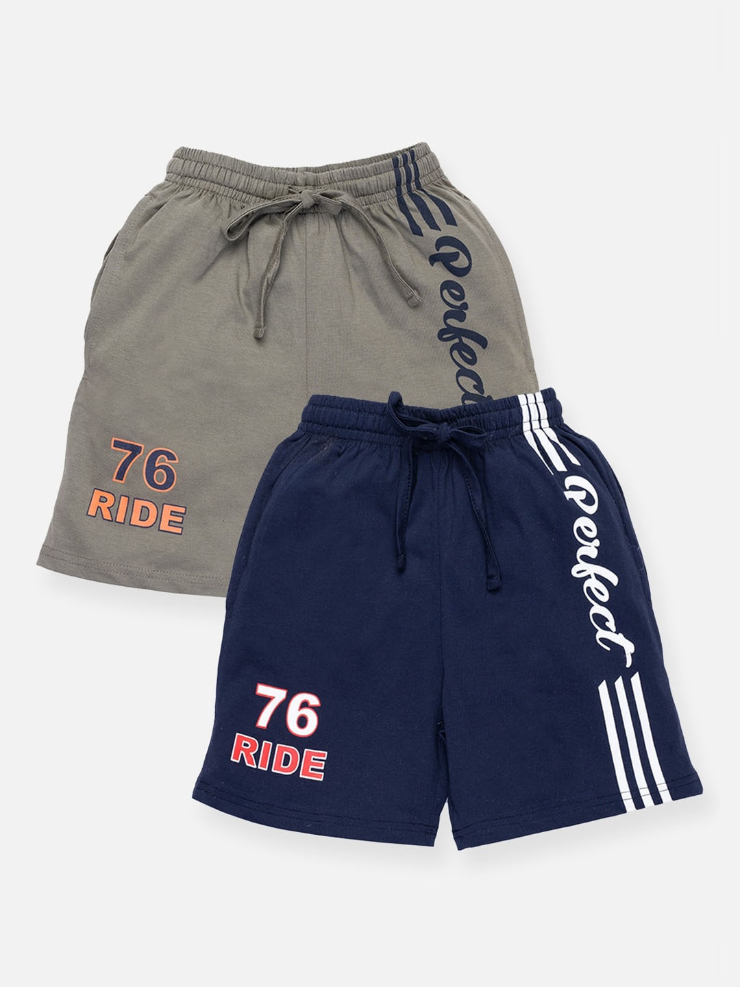 

AMUL Kandyfloss Boys Pack Of 2 Typography Printed Loose Fit Pure Cotton Shorts, Grey