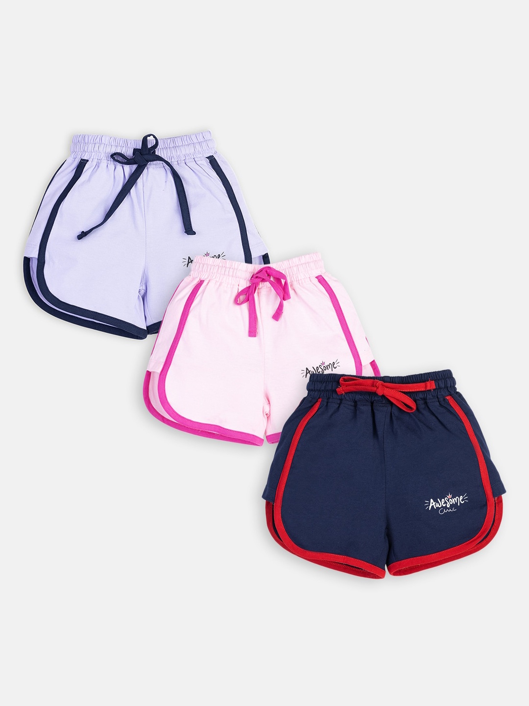 

AMUL Kandyfloss Girls Pack Of 3 Mid-Rise Pure Cotton Shorts, Purple