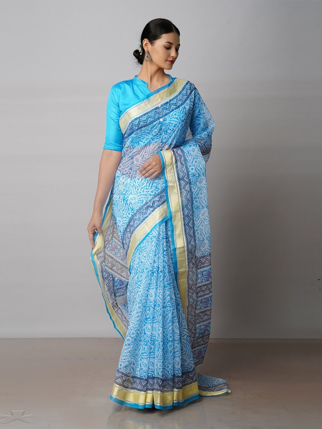 

Unnati Silks Ethnic Motifs Printed Pure Cotton Kota Saree, Blue