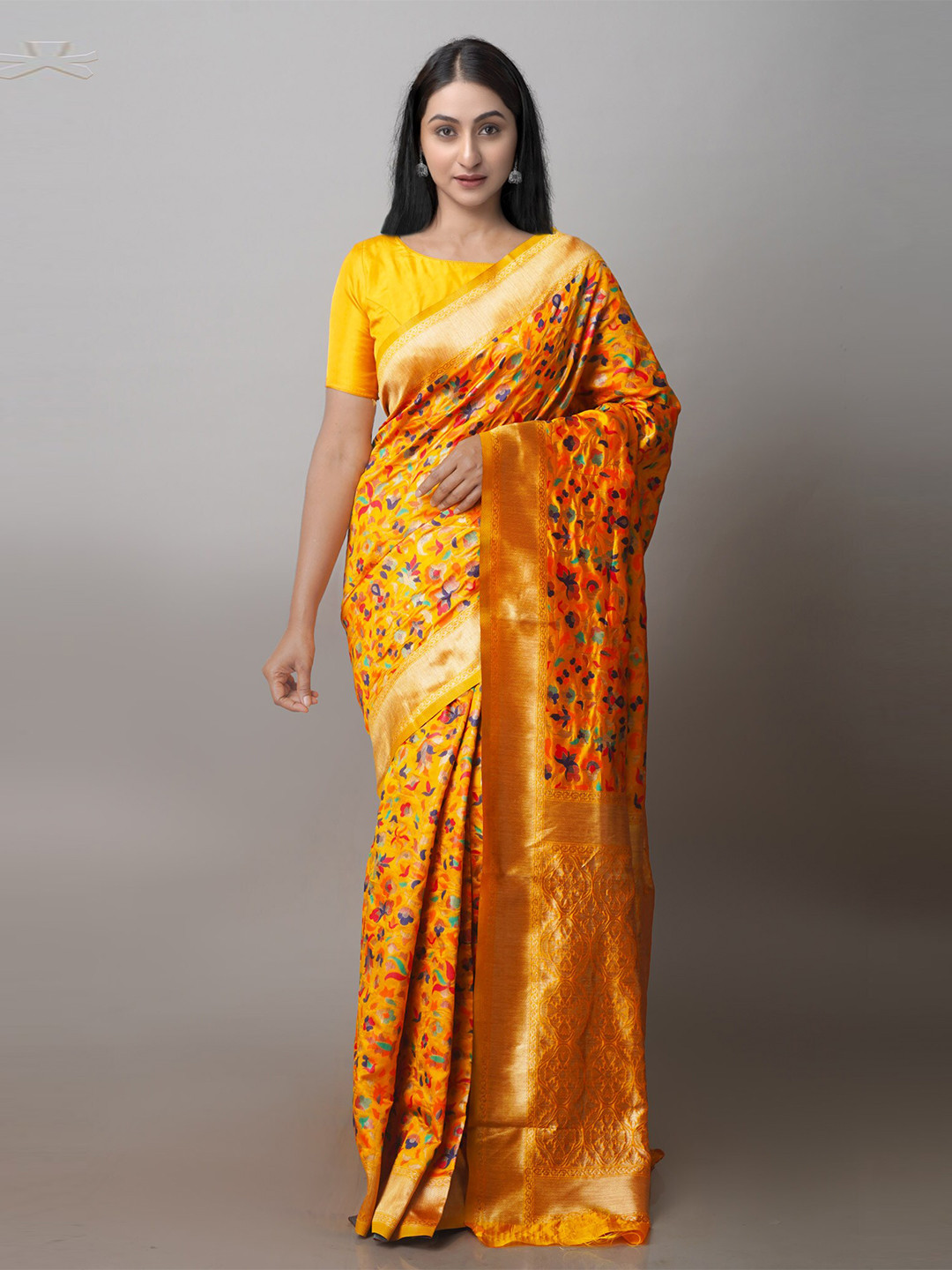 

Unnati Silks Floral Woven Design Zari Banarasi Saree, Orange