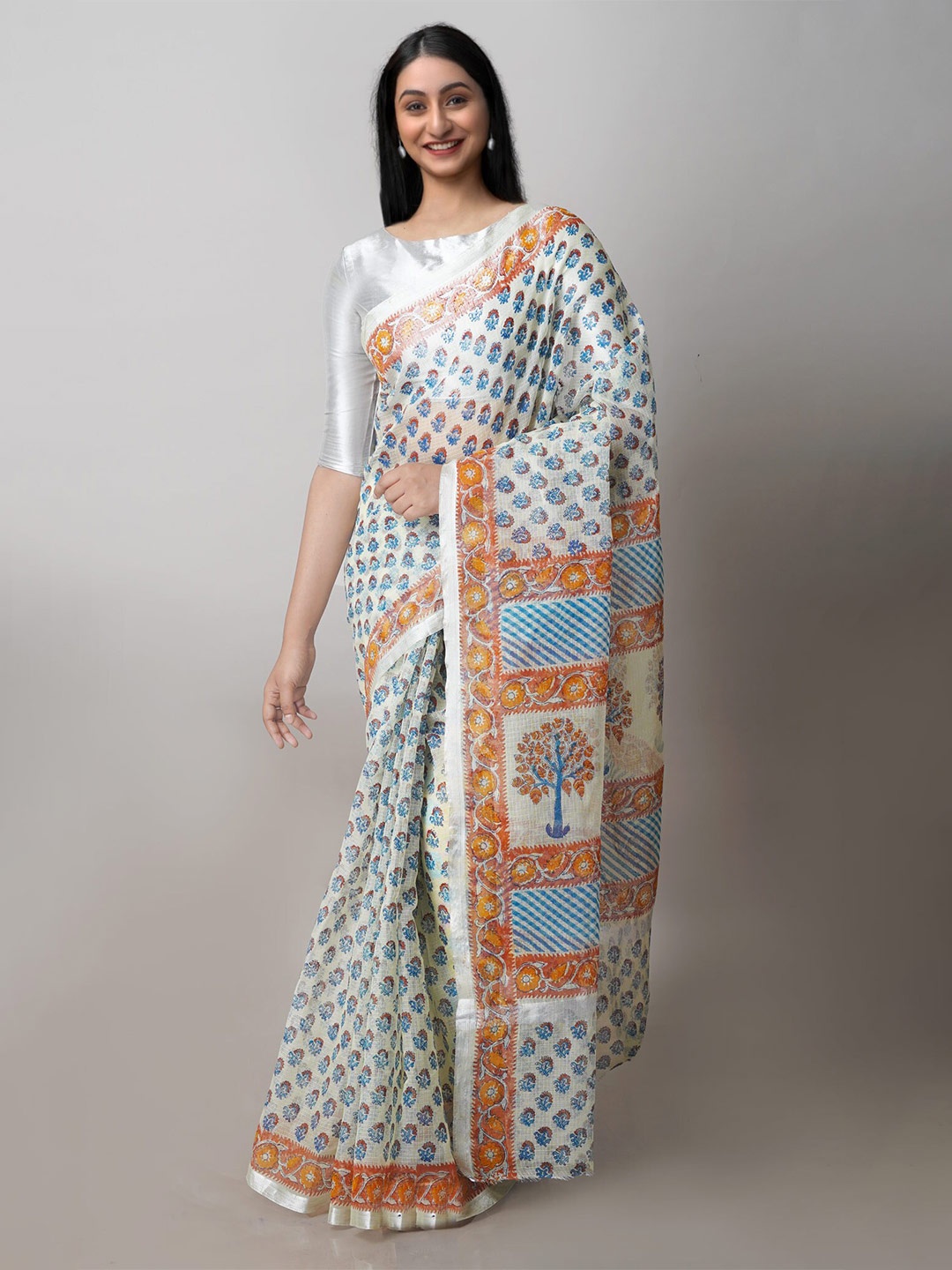 

Unnati Silks Ethnic Motifs Printed Pure Cotton Kota Saree, Cream