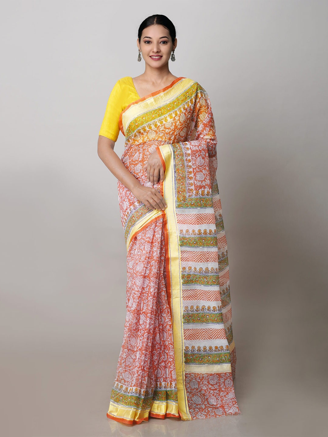 

Unnati Silks Floral Printed Pure Cotton Kota Saree, Orange