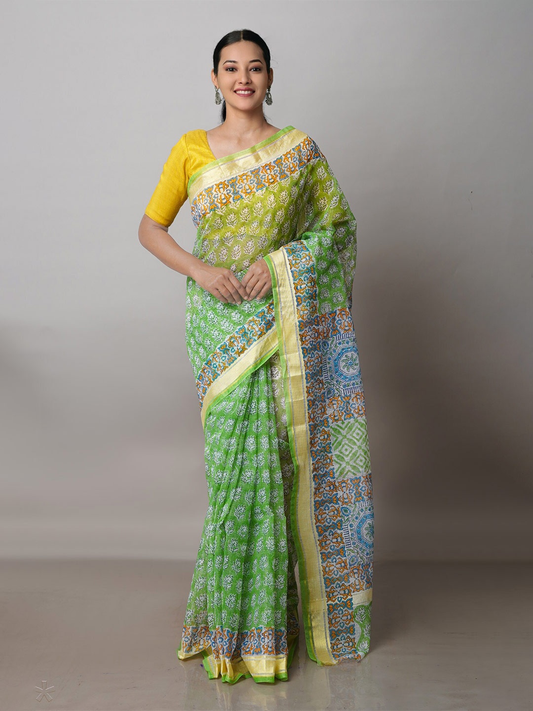 

Unnati Silks Ethnic Motifs Printed Pure Cotton Handloom Kota Saree, Green