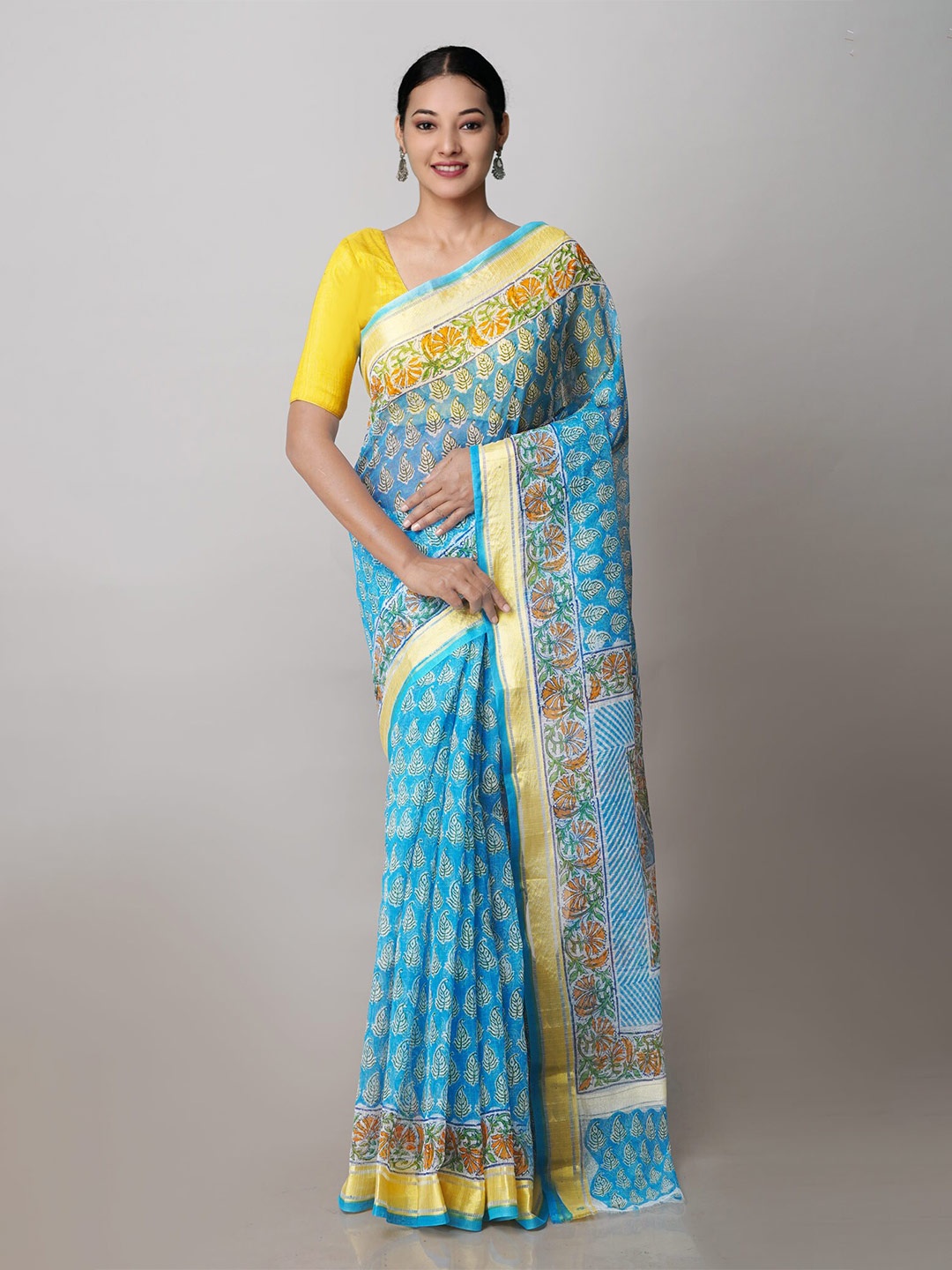 

Unnati Silks Ethnic Motifs Printed Pure Cotton Handloom Kota Saree, Blue