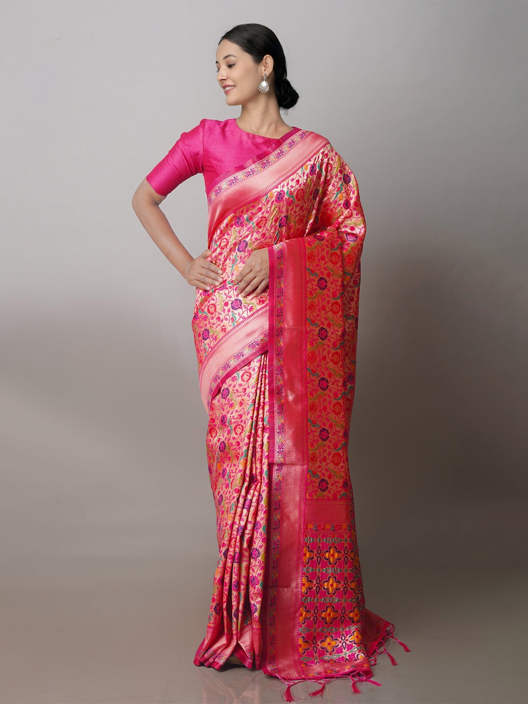 

Unnati Silks Floral Woven Design Zari Banarasi Saree, Pink