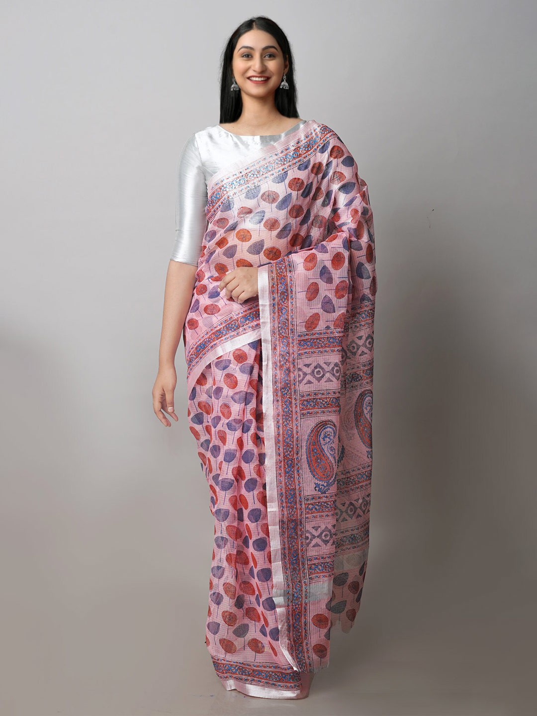 

Unnati Silks Floral Printed Zari Pure Cotton Handloom Kota Saree, Pink