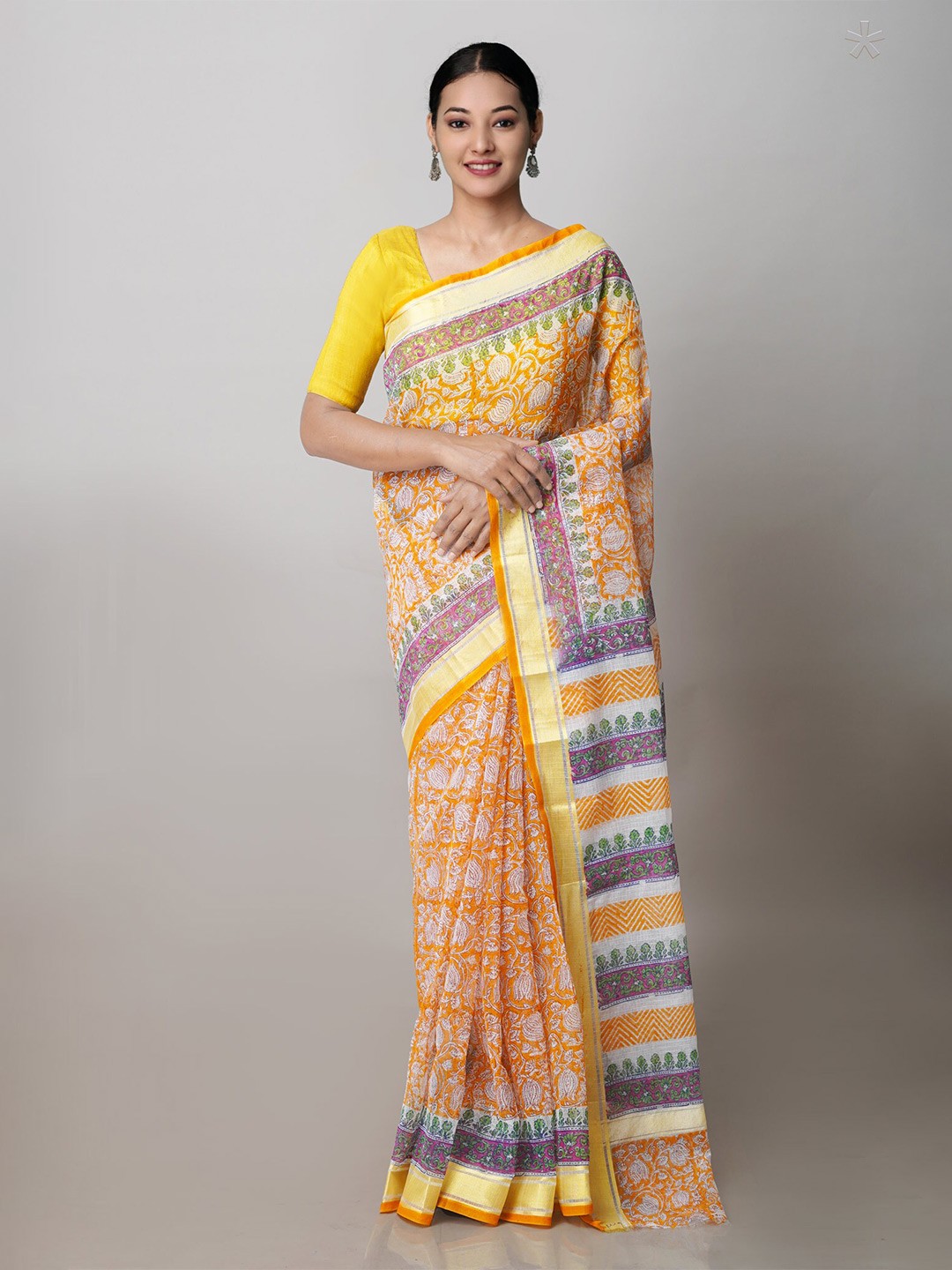 

Unnati Silks Ethnic Motifs Printed Pure Cotton Kota Saree, Orange