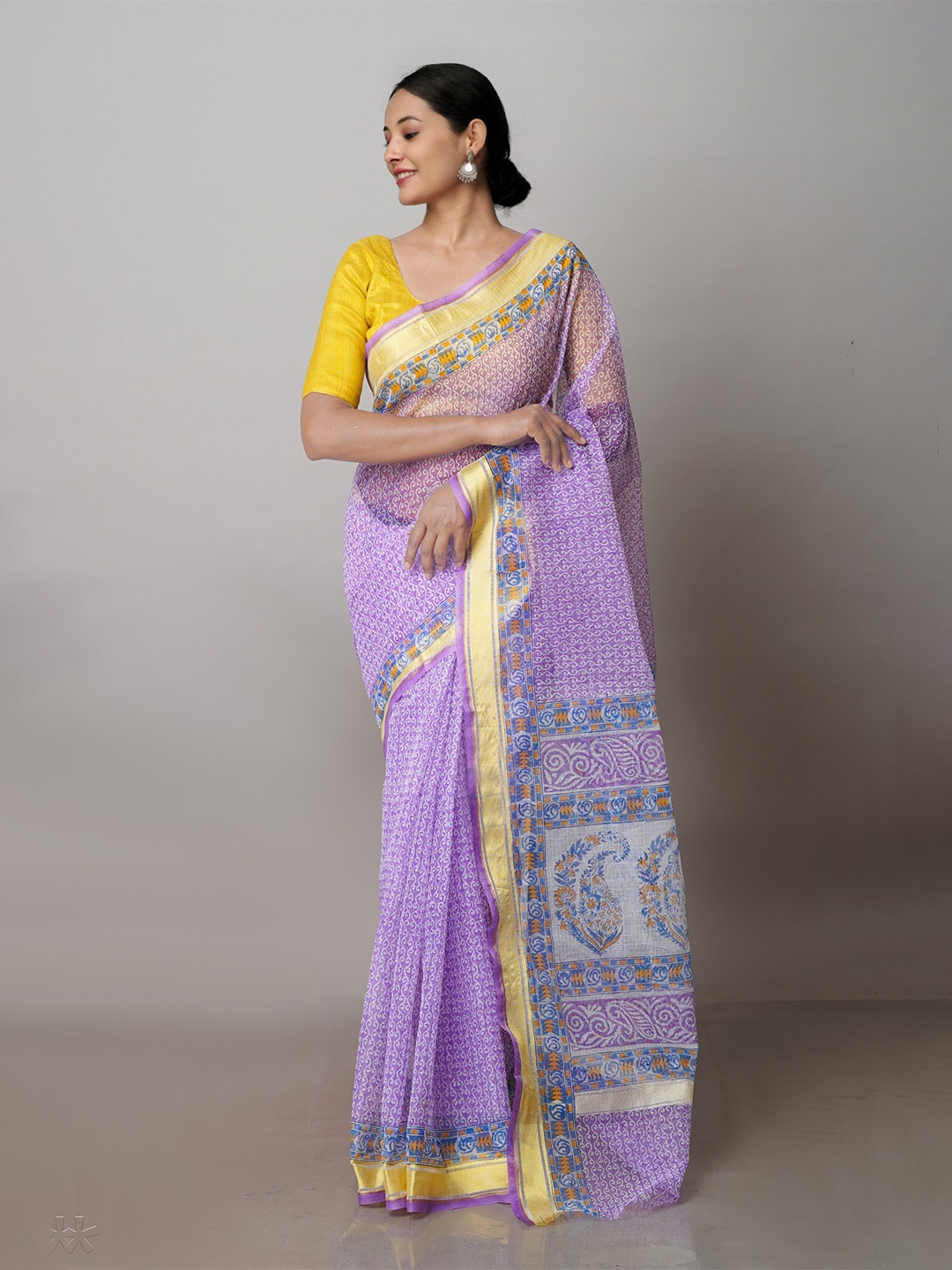 

Unnati Silks Ethnic Motifs Printed Zari Pure Cotton Kota Saree, Purple