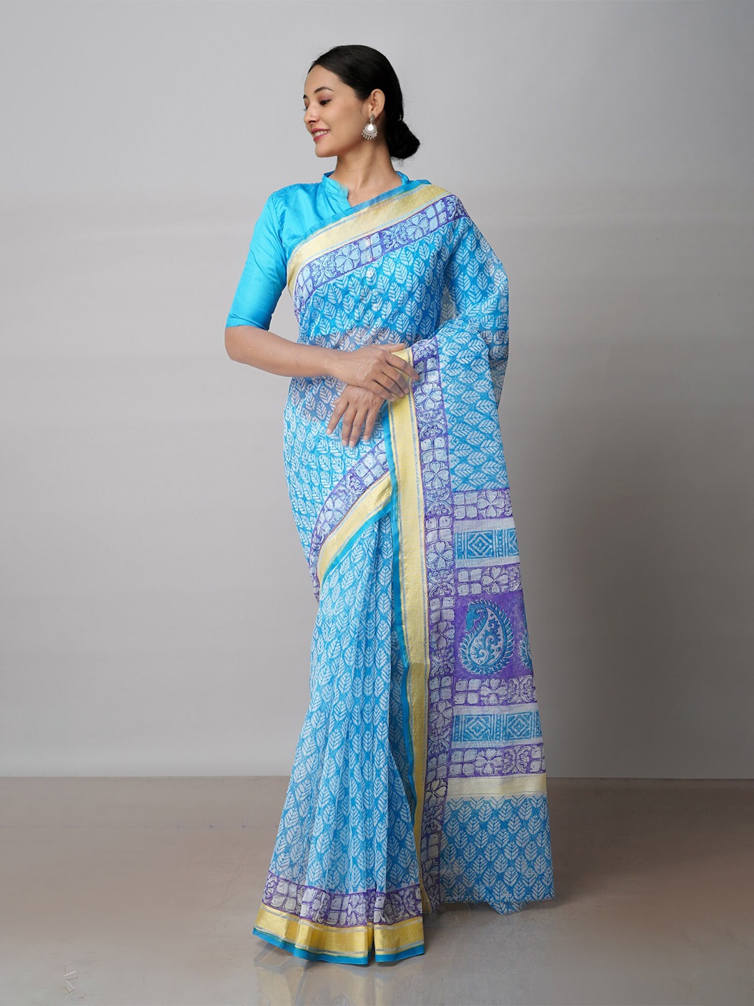 

Unnati Silks Ethnic Motifs Printed Pure Cotton Kota Saree, Blue