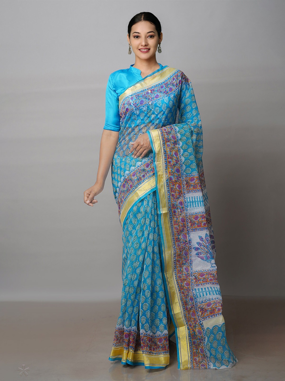 

Unnati Silks Ethnic Motifs Printed Pure Cotton Kota Saree, Blue