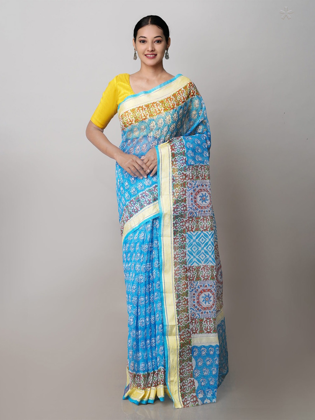 

Unnati Silks Ethnic Motifs Printed Pure Cotton Handloom Kota Saree, Blue