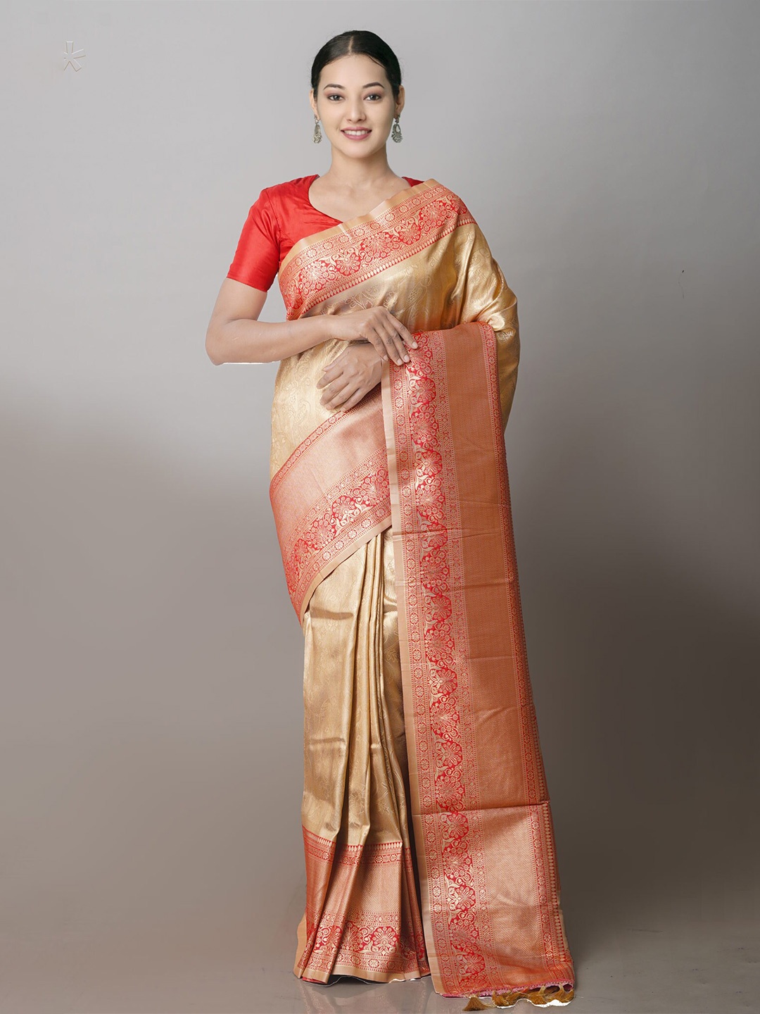 

Unnati Silks Woven Design Zari Kanjeevaram Saree, Cream