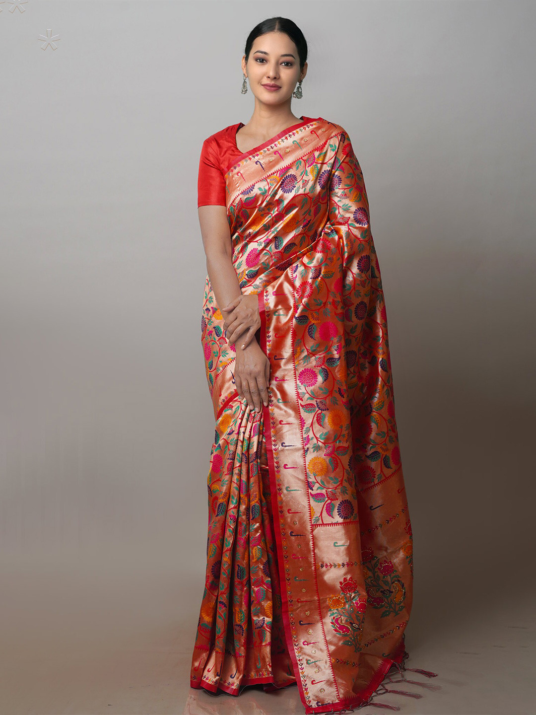 

Unnati Silks Ethnic Motifs Woven Design Zari Banarasi Saree, Orange