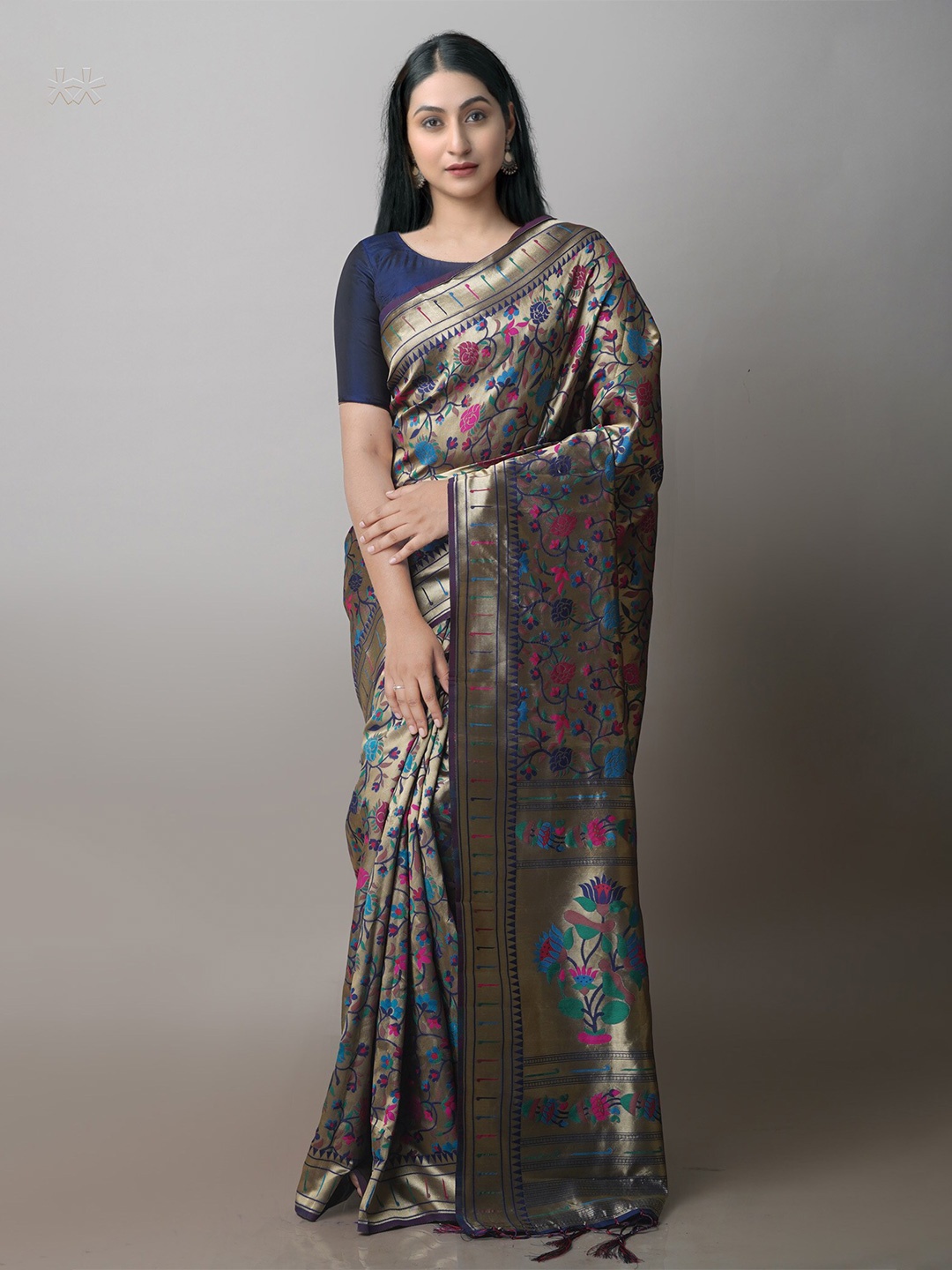 

Unnati Silks Floral Woven Design Zari Banarasi Saree, Gold