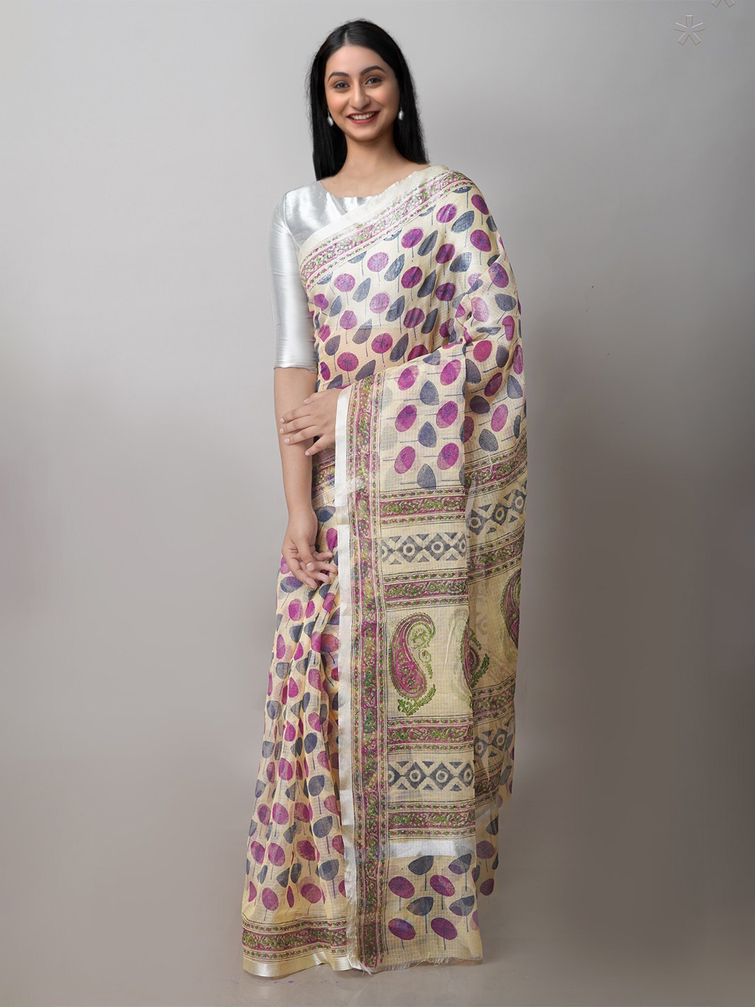 

Unnati Silks Ethnic Motifs Printed Pure Cotton Handloom Kota Saree, Orange
