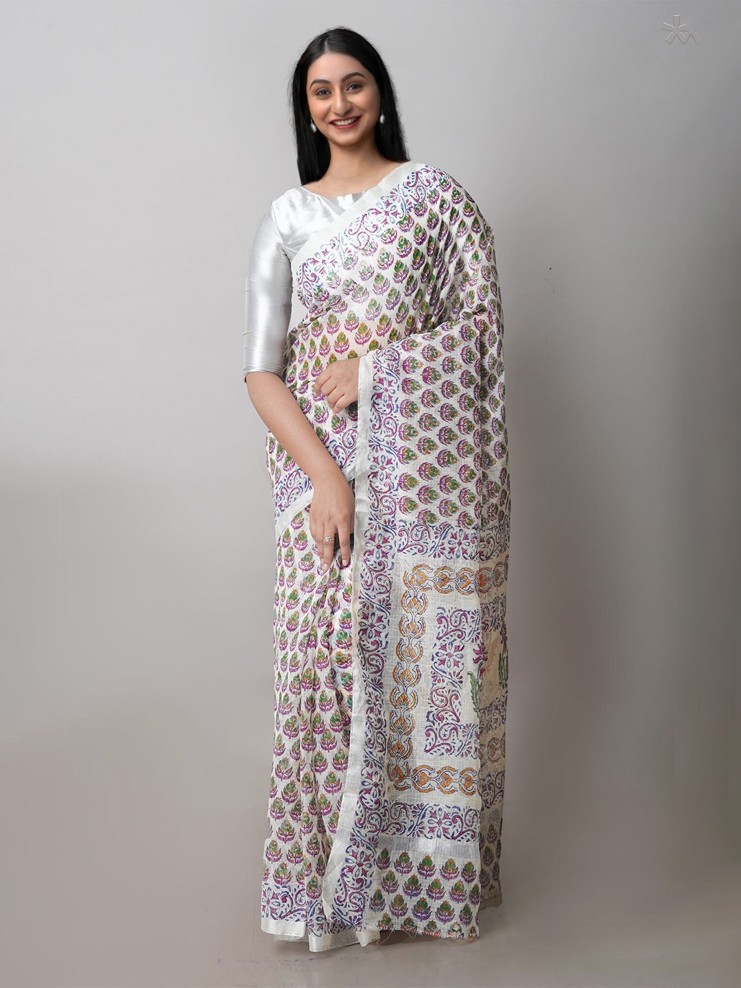 

Unnati Silks Ethnic Motifs Printed Pure Cotton Kota Saree, Cream